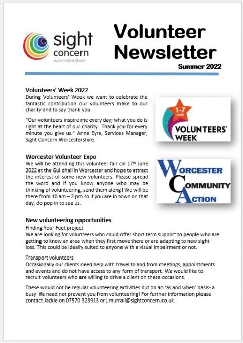 Volunteer Newsletter – Summer 2022 - Sight Concern